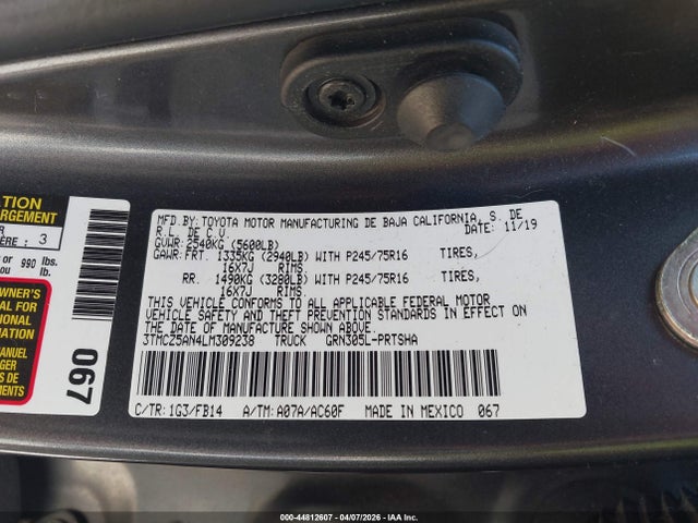 3TMCZ5AN4LM309238 Toyota Tacoma Sr V6