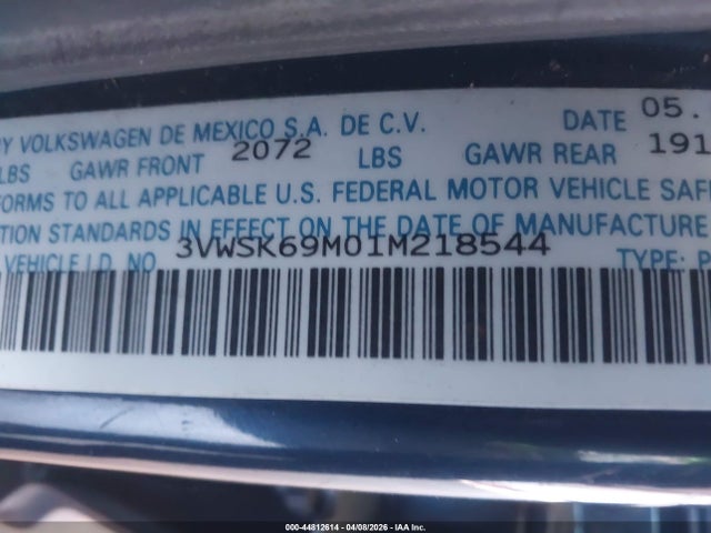 Продажа на аукционе авто 2001 Volkswagen Jetta Gls, vin: 3VWSK69M01M218544, номер лота: 44812614