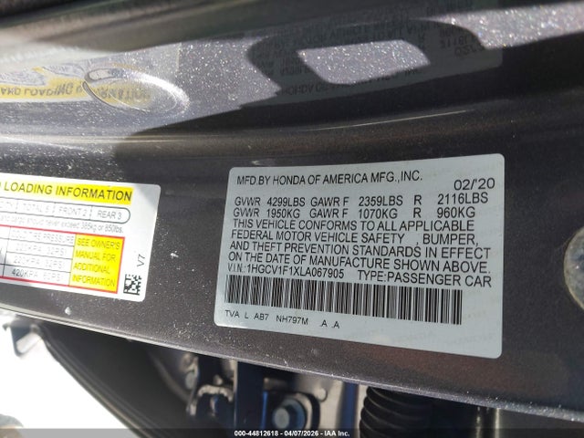 Продажа на аукционе авто 2020 Honda Accord Lx, vin: 1HGCV1F1XLA067905, номер лота: 44812618