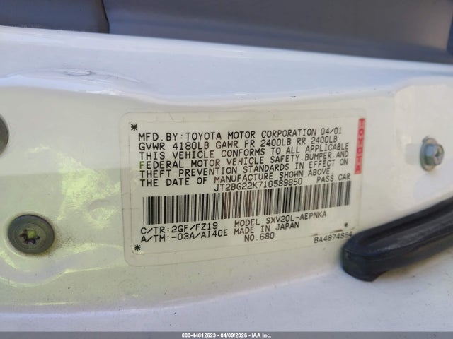 Aukcja sprzedaży 2001 Toyota Camry Le, vin: JT2BG22K710589850, numer aukcji: 44812623