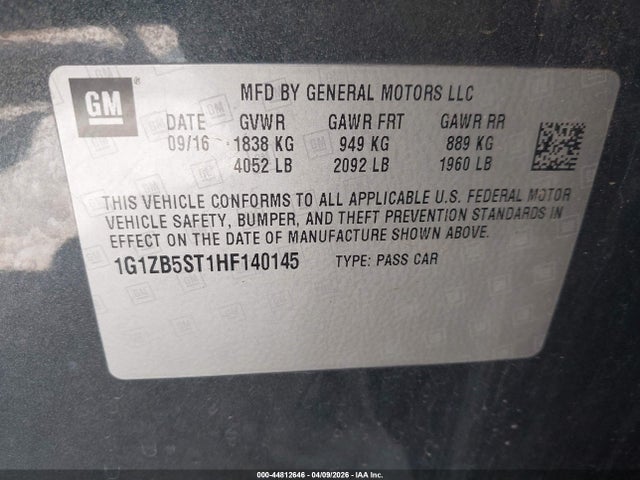 2017 Chevrolet Malibu Ls მანქანა იყიდება აუქციონზე, vin: 1G1ZB5ST1HF140145, აუქციონის ნომერი: 44812646
