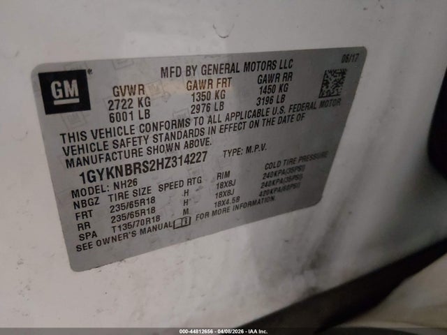 1GYKNBRS2HZ314227 Cadillac XT5 LUXURY