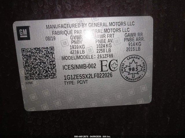 Продаж на аукціоні авто 2020 Chevrolet Malibu Premier, vin: 1G1ZE5SX2LF022026, номер лоту: 44812678
