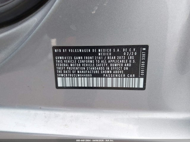 44812684 :رقم المزاد ، 3VWCB7BU2LM044869 vin ، 2020 Volkswagen Jetta 1.4t R-line/1.4t S/1.4t Se مزاد بيع