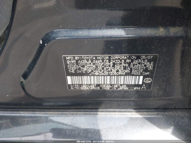 44812702 :رقم المزاد ، JTHBK262572050994 vin ، 2007 Lexus Is 250 مزاد بيع