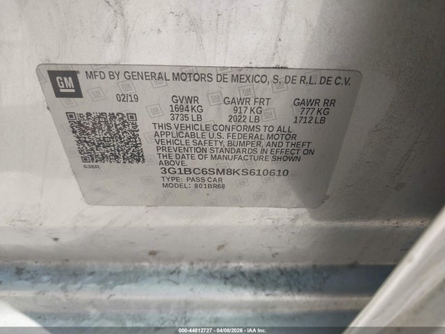 3G1BC6SM8KS610610 Chevrolet CRUZE LS