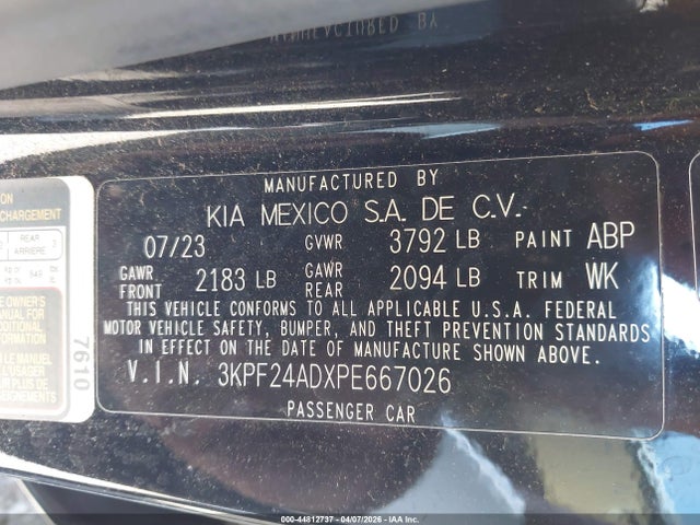 Aukcja sprzedaży 2023 Kia Forte Lxs, vin: 3KPF24ADXPE667026, numer aukcji: 44812737