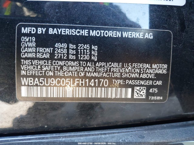 44812750 :رقم المزاد ، WBA5U9C05LFH14170 vin ، 2020 Bmw M340i مزاد بيع