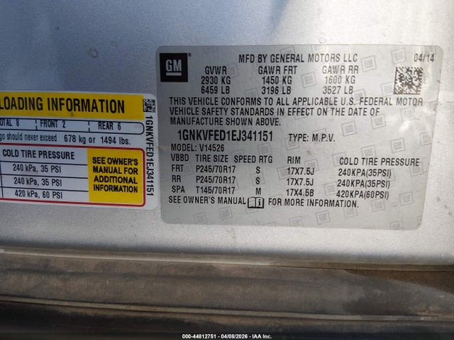 Chevrolet Traverse Ls 2014 1GNKVFED1EJ341151 Image 9