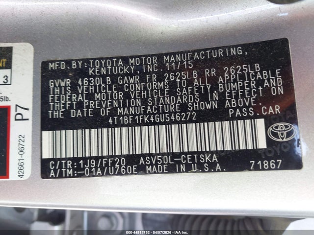 Toyota CAMRY SE 2016 4T1BF1FK4GU546272 Image 9