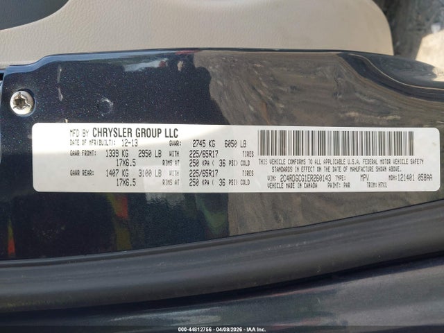 2014 Dodge Grand Caravan Sxt მანქანა იყიდება აუქციონზე, vin: 2C4RDGCG1ER260143, აუქციონის ნომერი: 44812756