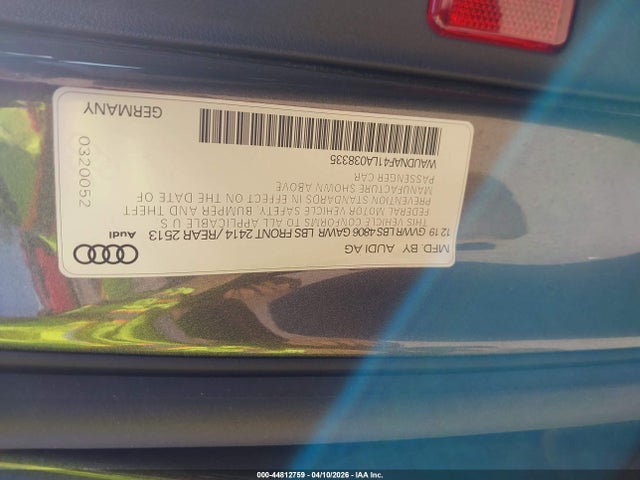 Aukcja sprzedaży 2020 Audi A4 Premium 45 Tfsi Quattro S Tronic, vin: WAUDNAF41LA038335, numer aukcji: 44812759