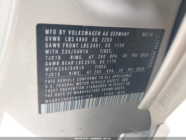 2014 VOLKSWAGEN TIGUAN WVGBV3AX8EW591735 Photo 8