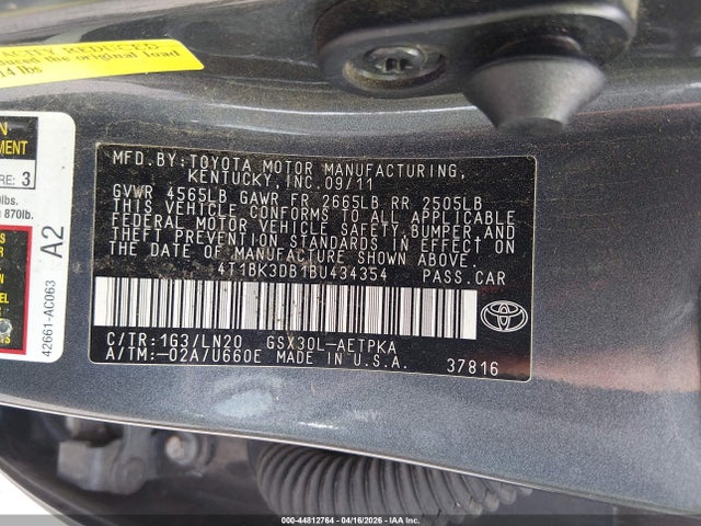 Aukcja sprzedaży 2011 Toyota Avalon Limited, vin: 4T1BK3DB1BU434354, numer aukcji: 44812764