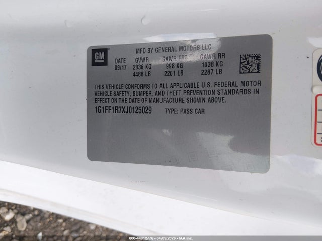 2018 Chevrolet Camaro 1ss მანქანა იყიდება აუქციონზე, vin: 1G1FF1R7XJ0125029, აუქციონის ნომერი: 44812776