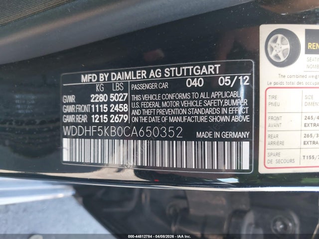 Aukcja sprzedaży 2012 Mercedes-benz E 350, vin: WDDHF5KB0CA650352, numer aukcji: 44812784