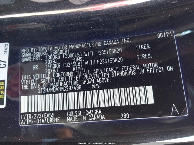 Продажа на аукционе авто 2021 Lexus Rx 350, vin: 2T2HZMDA3MC297498, номер лота: 44812803