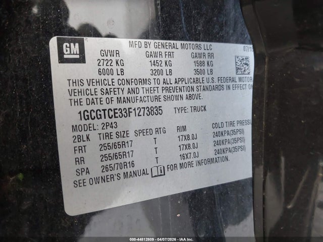 1GCGTCE33F1273835 Chevrolet Colorado Z71