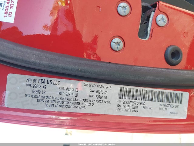44812817 :رقم المزاد ، 2C3CDZAG5GH349506 vin ، 2016 Dodge Challenger Sxt مزاد بيع