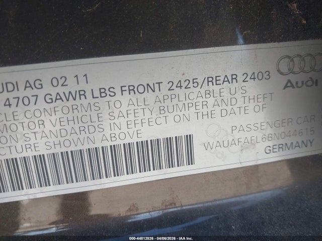 2011 AUDI A4 WAUAFAFL6BN044615 Photo 8