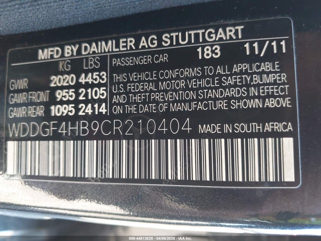 2012 Mercedes-benz C 250 Sport მანქანა იყიდება აუქციონზე, vin: WDDGF4HB9CR210404, აუქციონის ნომერი: 44812828
