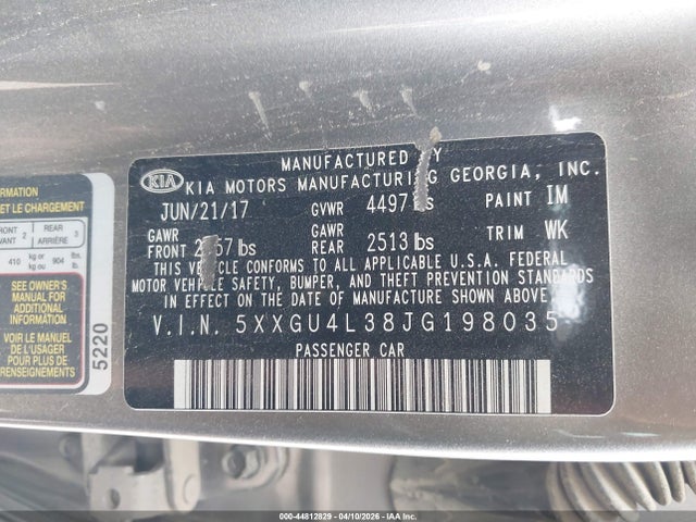 Aukcja sprzedaży 2018 Kia Optima Ex, vin: 5XXGU4L38JG198035, numer aukcji: 44812829