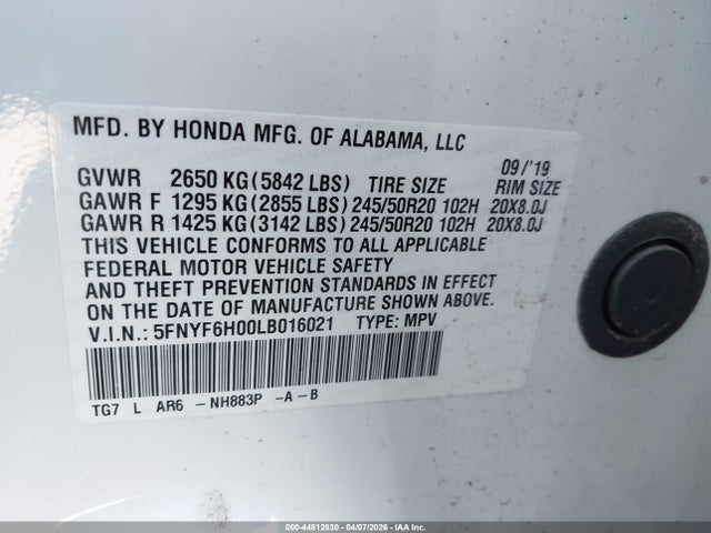 Honda Pilot Awd Elite 2020 5FNYF6H00LB016021 Image 9