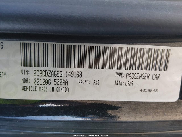 Aukcja sprzedaży 2016 Dodge Challenger Sxt, vin: 2C3CDZAG8GH149168, numer aukcji: 44812837