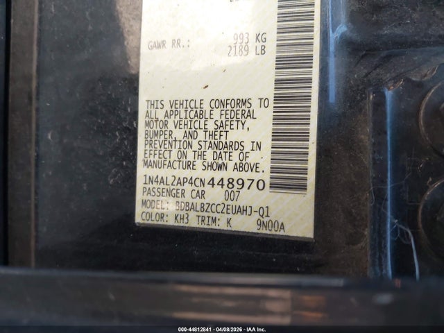 2012 Nissan Altima 2.5 S მანქანა იყიდება აუქციონზე, vin: 1N4AL2AP4CN448970, აუქციონის ნომერი: 44812841