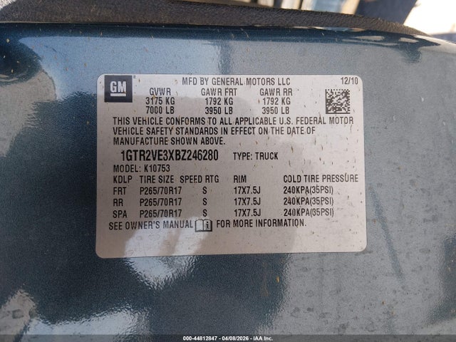 Aukcja sprzedaży 2011 Gmc Sierra 1500 Sle, vin: 1GTR2VE3XBZ246280, numer aukcji: 44812847