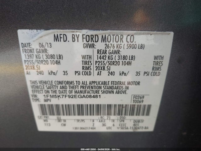 Ford Explorer Limited 2014 1FM5K7F92EGA08481 Image 9