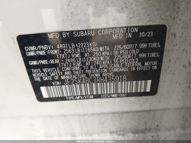 44812879 :رقم المزاد ، JF2SKABC3RH435918 vin ، 2024 Subaru Forester مزاد بيع