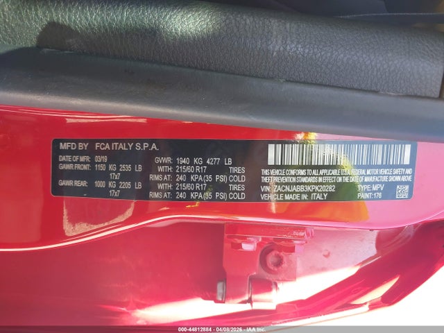 44812884 :رقم المزاد ، ZACNJABB3KPK20282 vin ، 2019 Jeep Renegade Altitude Fwd مزاد بيع