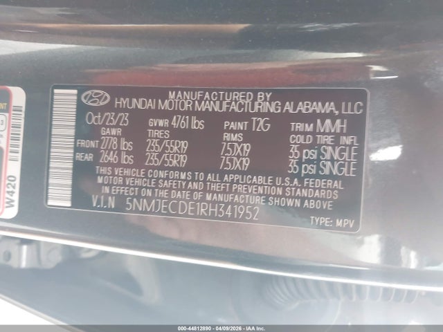 Aukcja sprzedaży 2024 Hyundai Tucson Limited, vin: 5NMJECDE1RH341952, numer aukcji: 44812890