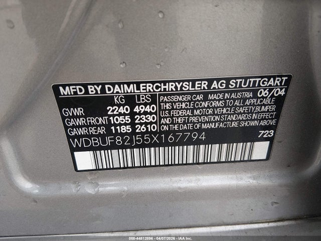 44812896 :رقم المزاد ، WDBUF82J55X167794 vin ، 2005 Mercedes-benz E 320 4matic مزاد بيع