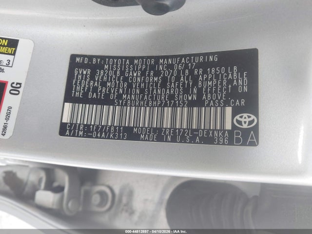 44812897 :رقم المزاد ، 5YFBURHE8HP717152 vin ، 2017 Toyota Corolla Le مزاد بيع