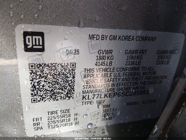 44812898 :رقم المزاد ، KL77LKEP6SC285891 vin ، 2025 Chevrolet Trax Fwd Activ مزاد بيع