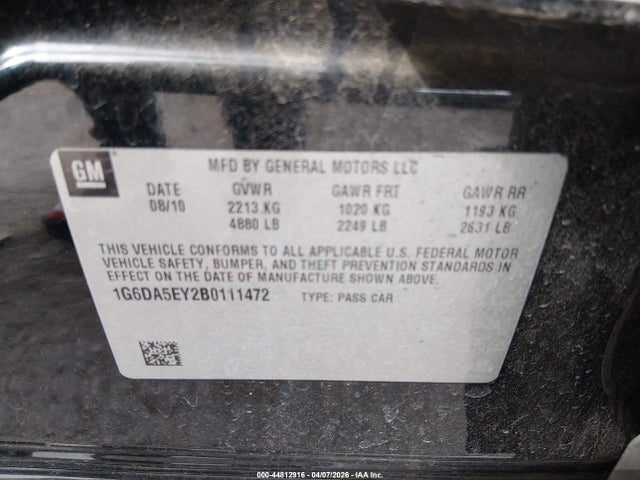 44812916 :رقم المزاد ، 1G6DA5EY2B0111472 vin ، 2011 Cadillac Cts Standard مزاد بيع