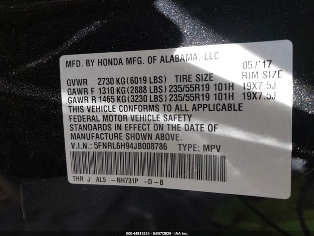 Honda Odyssey Elite 2018 5FNRL6H94JB008786 Image 9