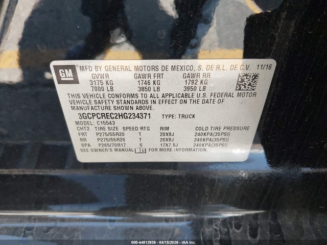 3GCPCREC2HG234371 Chevrolet Silverado 1500 1lt