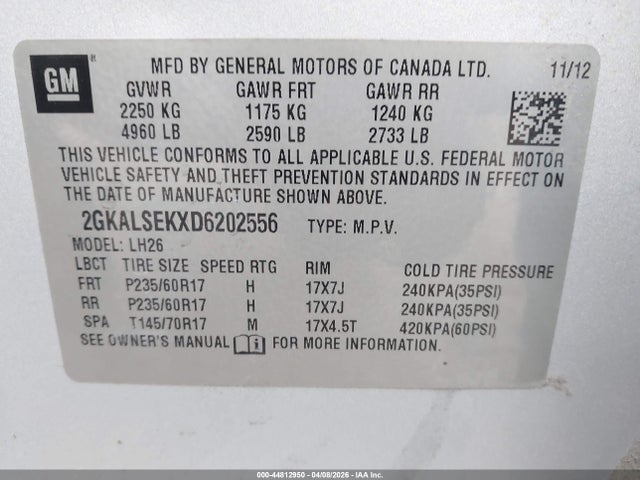 Продаж на аукціоні авто 2013 Gmc Terrain Sle-2, vin: 2GKALSEKXD6202556, номер лоту: 44812950