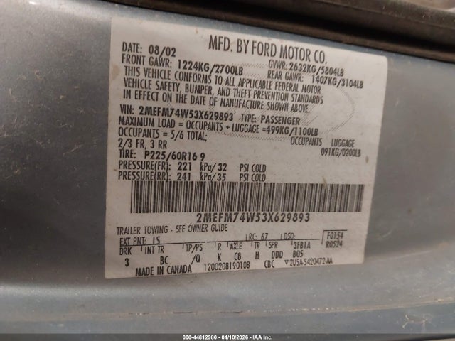 Продажа на аукционе авто 2003 Mercury Grand Marquis Gs, vin: 2MEFM74W53X629893, номер лота: 44812980