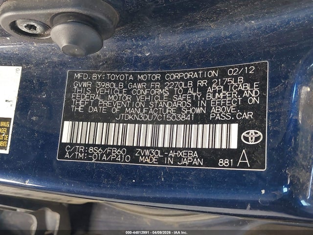 2012 TOYOTA PRIUS JTDKN3DU7C1503841 Photo 8