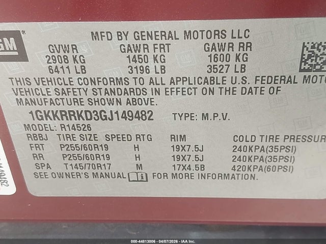 Продажа на аукционе авто 2016 Gmc Acadia Slt-1, vin: 1GKKRRKD3GJ149482, номер лота: 44813006