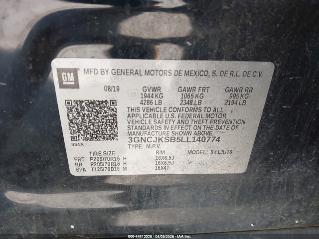 44813026 :رقم المزاد ، 3GNCJKSB5LL140774 vin ، 2020 Chevrolet Trax Fwd Ls مزاد بيع