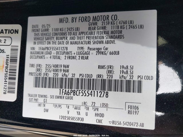 Продажа на аукционе авто 2025 Ford Mustang Gt Fastback, vin: 1FA6P8CF5S5411278, номер лота: 44813030