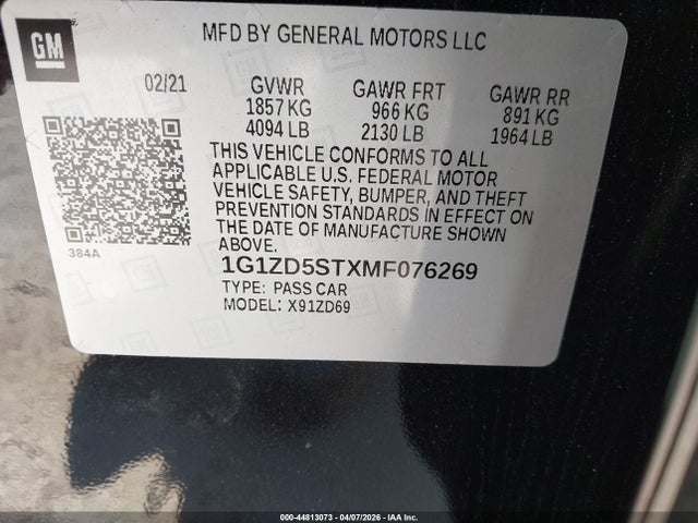 Продаж на аукціоні авто 2021 Chevrolet Malibu Fwd Lt, vin: 1G1ZD5STXMF076269, номер лоту: 44813073