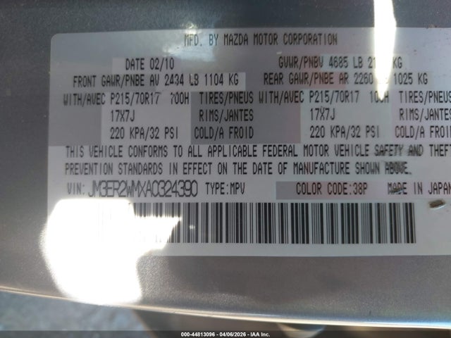 44813096 :رقم المزاد ، JM3ER2WMXA0324390 vin ، 2010 Mazda Cx-7 I Sv مزاد بيع