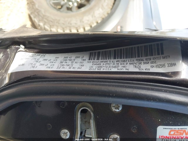 2018 Ram 1500 Rebel  4x4 5'7 Box მანქანა იყიდება აუქციონზე, vin: 1C6RR7YT2JS154937, აუქციონის ნომერი: 44813095