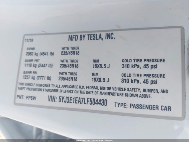 5YJ3E1EA7LF504430 Tesla Model 3 Standard Range Plus Rear-wheel Drive/standard Range Rear-wheel Drive